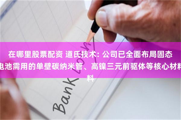 在哪里股票配资 道氏技术: 公司已全面布局固态电池需用的单壁碳纳米管、高镍三元前驱体等核心材料