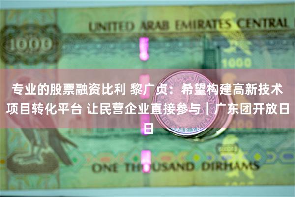 专业的股票融资比利 黎广贞：希望构建高新技术项目转化平台 让民营企业直接参与｜广东团开放日